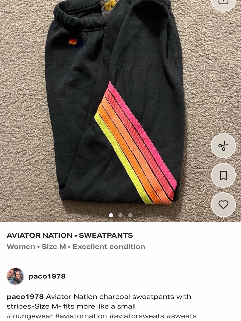 Aviator Nation Black Joggers with Pink, Orange & Yellow Stripe Detail
